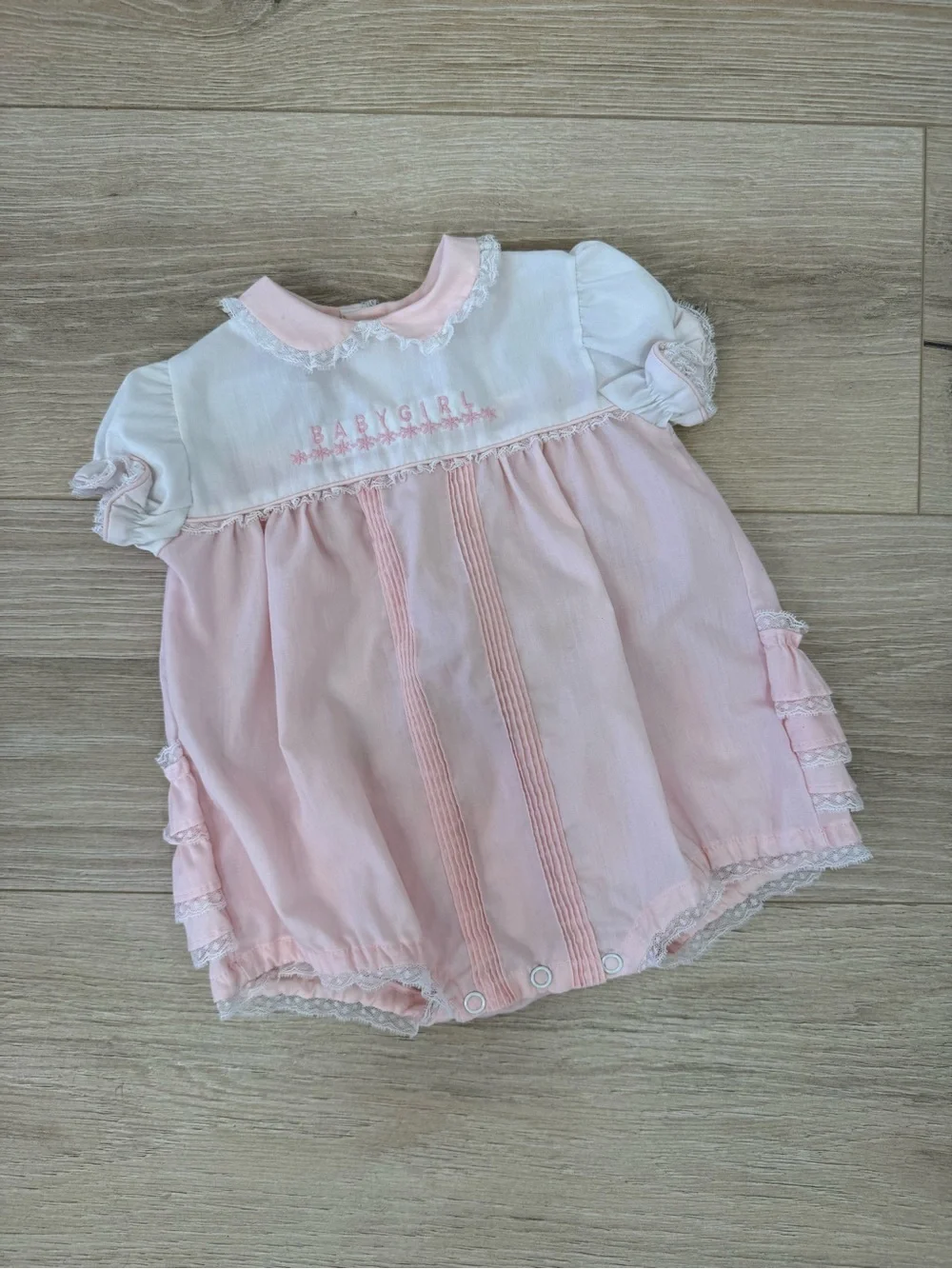 Toddle Tyke Vintage Embroidered “Babygirl” Pink Bubble Romper